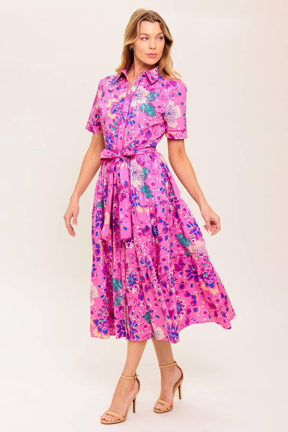 Celestial Skies Woven Midi Dress in pink purple, view 4 — Soul Flow Apparel