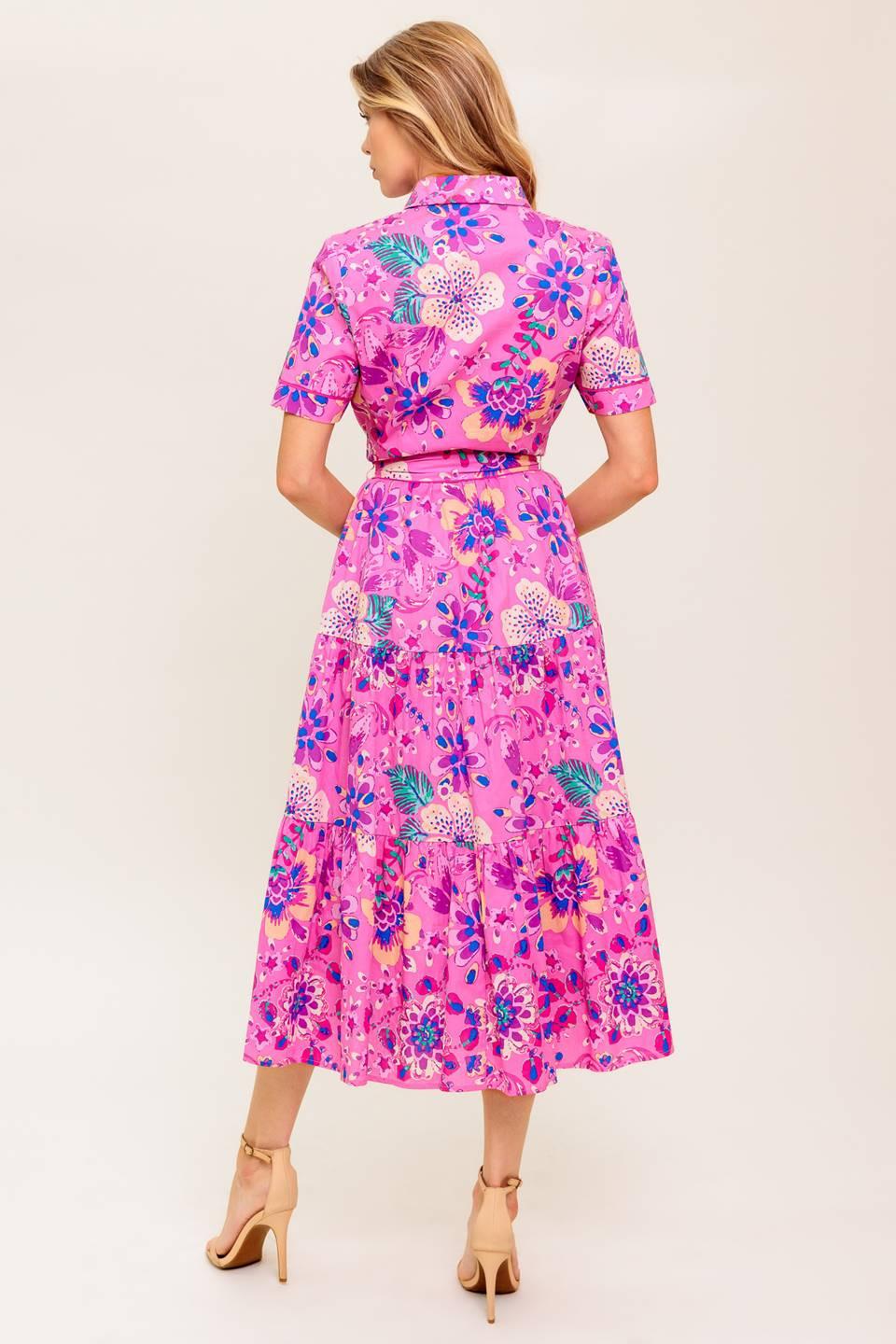 Celestial Skies Woven Midi Dress in pink purple, view 6 — Soul Flow Apparel