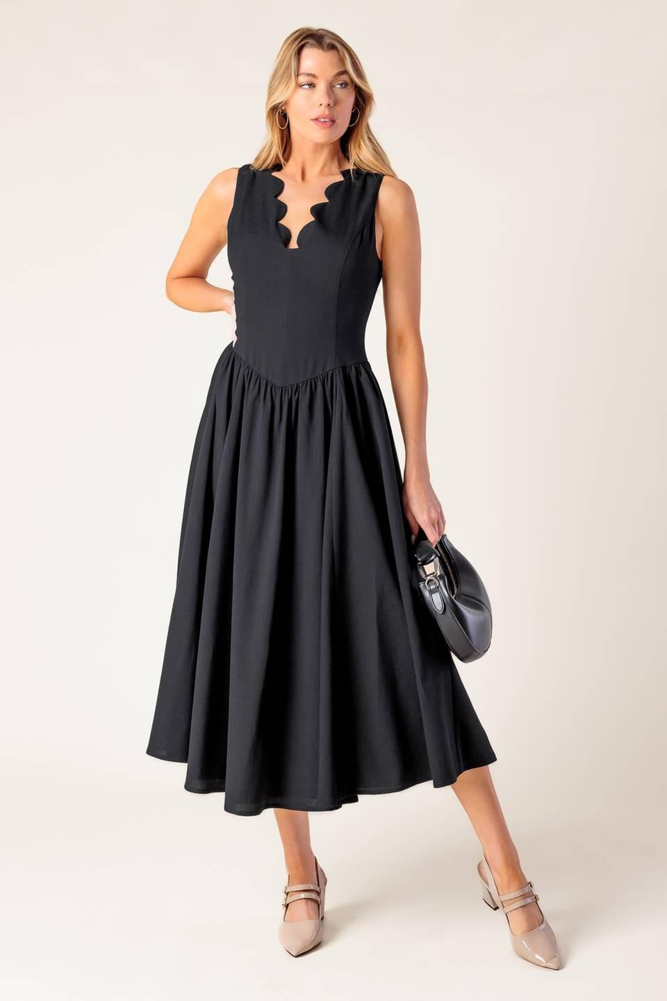 For the Record Black Woven Midi Dress, view 1 — Soul Flow Apparel
