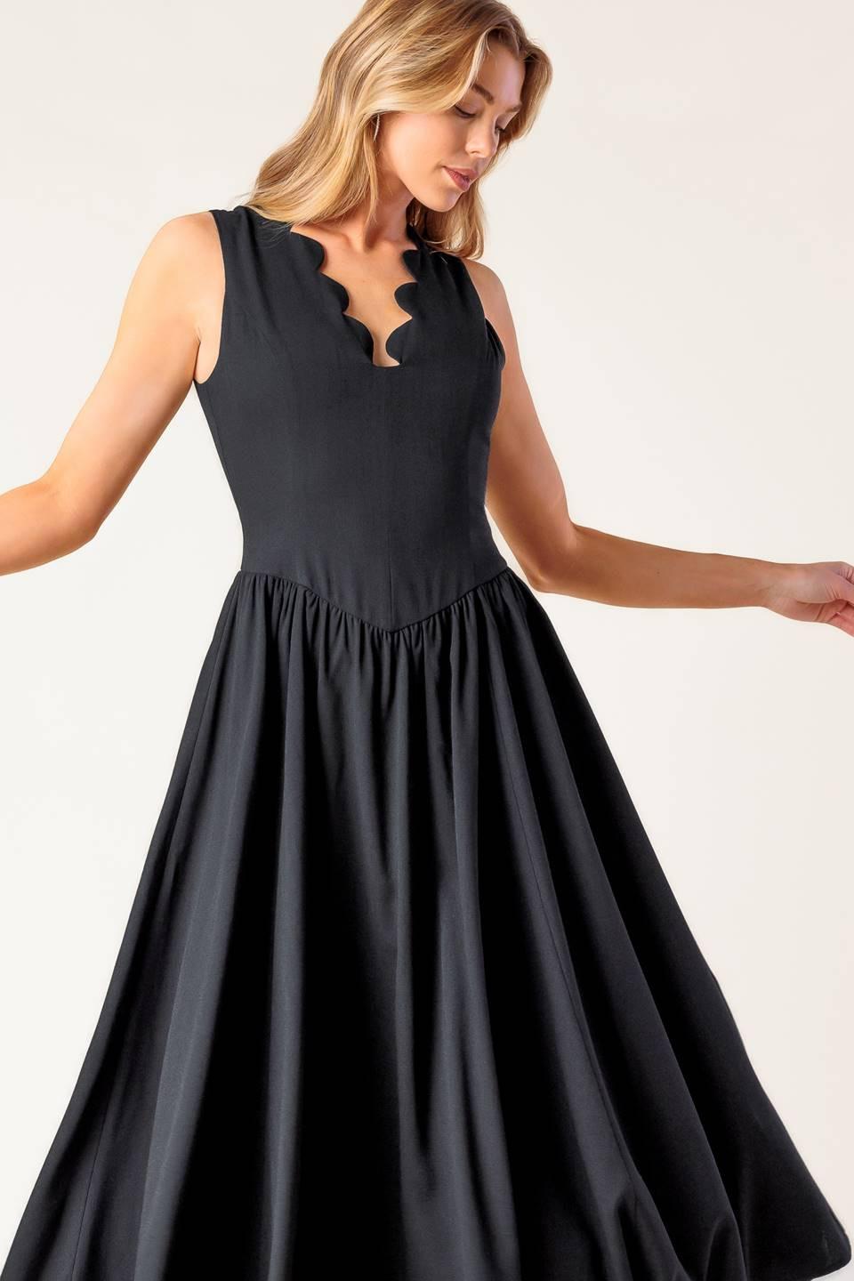 For the Record Black Woven Midi Dress, view 2 — Soul Flow Apparel