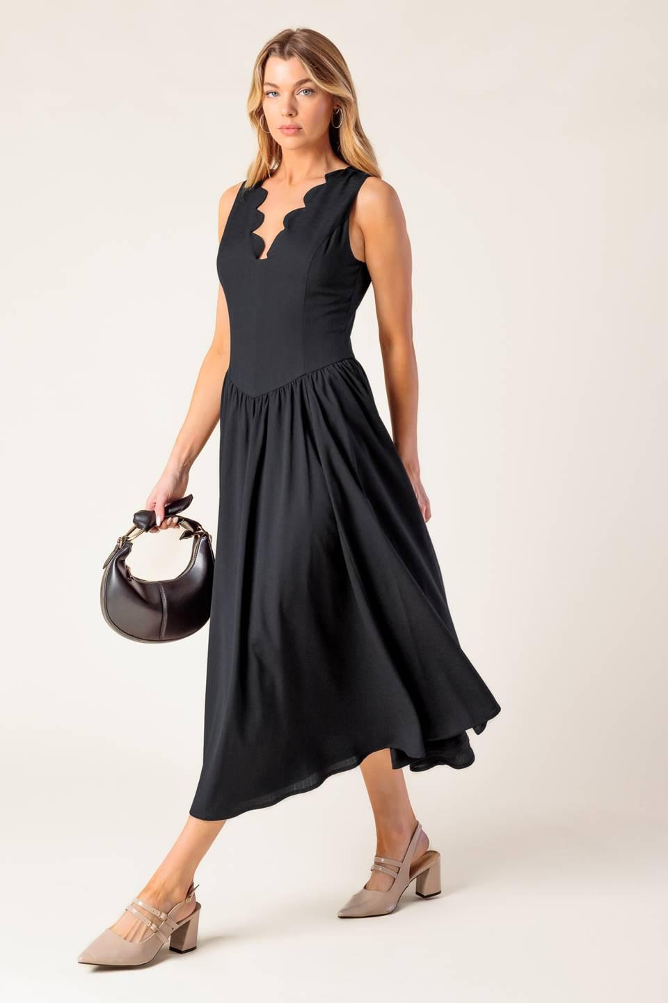 For the Record Black Woven Midi Dress, view 3 — Soul Flow Apparel
