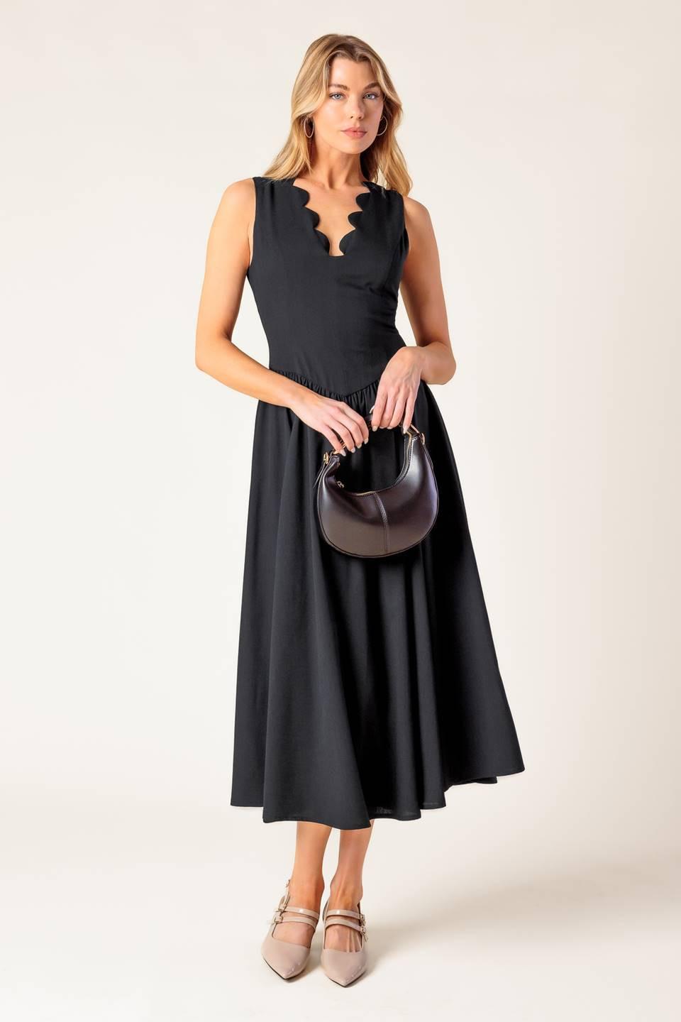For the Record Black Woven Midi Dress, view 5 — Soul Flow Apparel