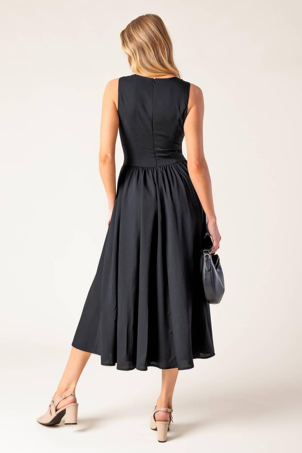 For the Record Black Woven Midi Dress, view 7 — Soul Flow Apparel
