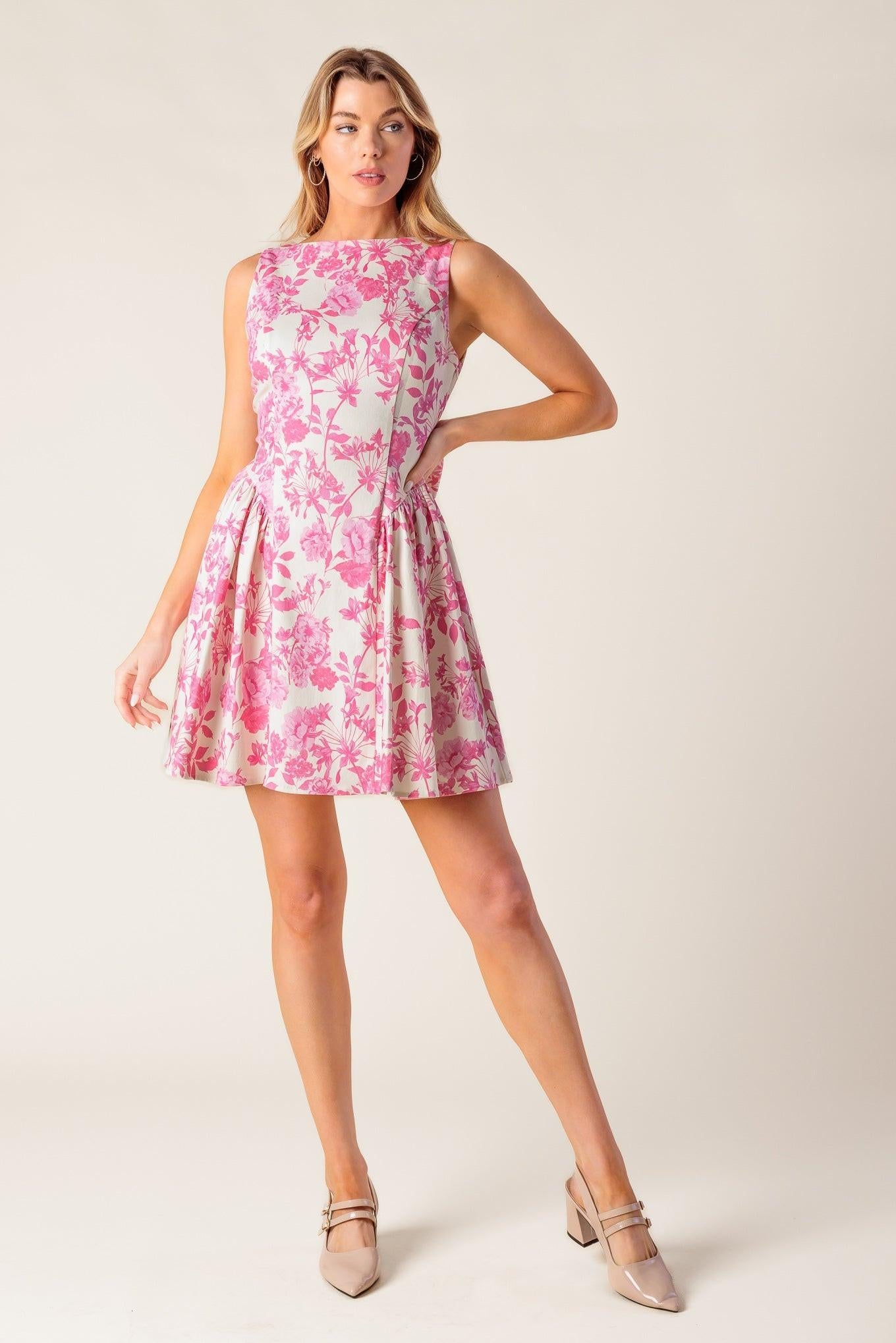 Adventure Island Pink Woven Mini Dress in ivory, view 1 — Soul Flow Apparel