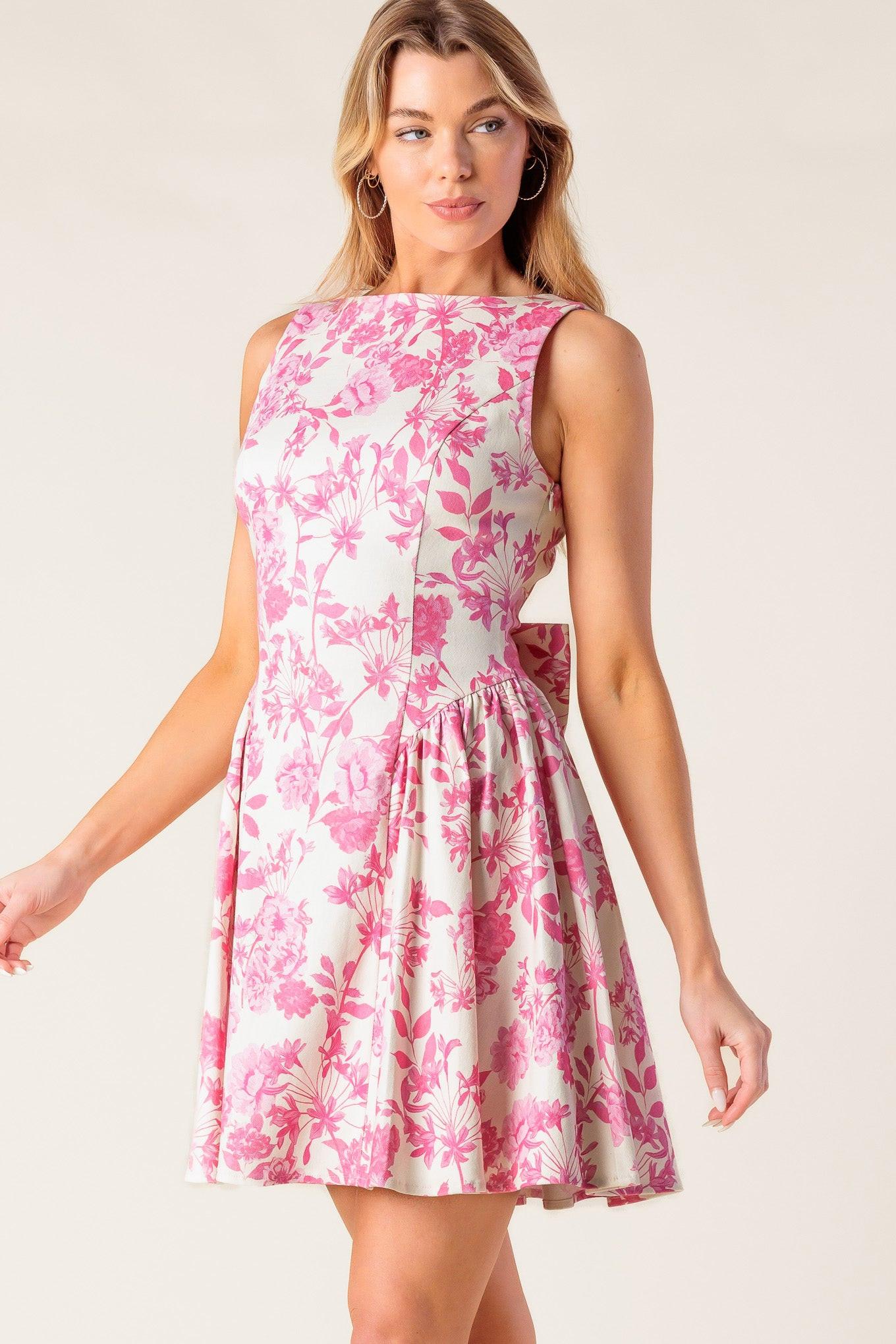 Adventure Island Pink Woven Mini Dress in ivory, view 3 — Soul Flow Apparel