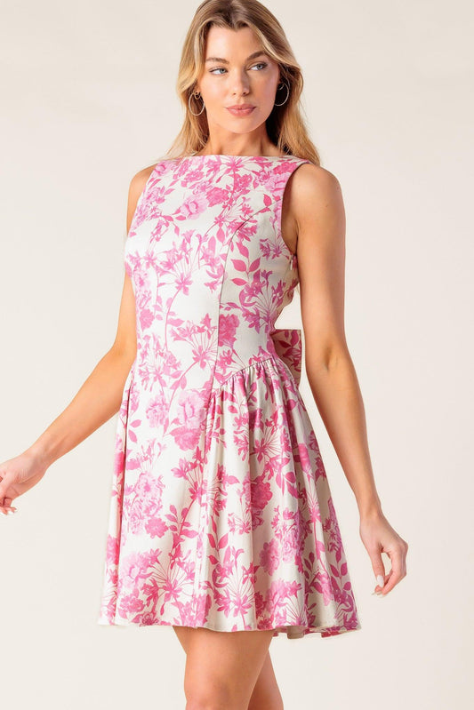 Adventure Island Pink Woven Mini Dress in ivory, view 3 — Soul Flow Apparel