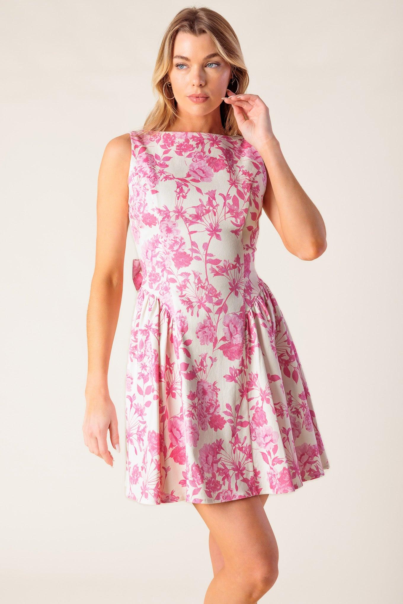 Adventure Island Pink Woven Mini Dress in ivory, view 5 — Soul Flow Apparel