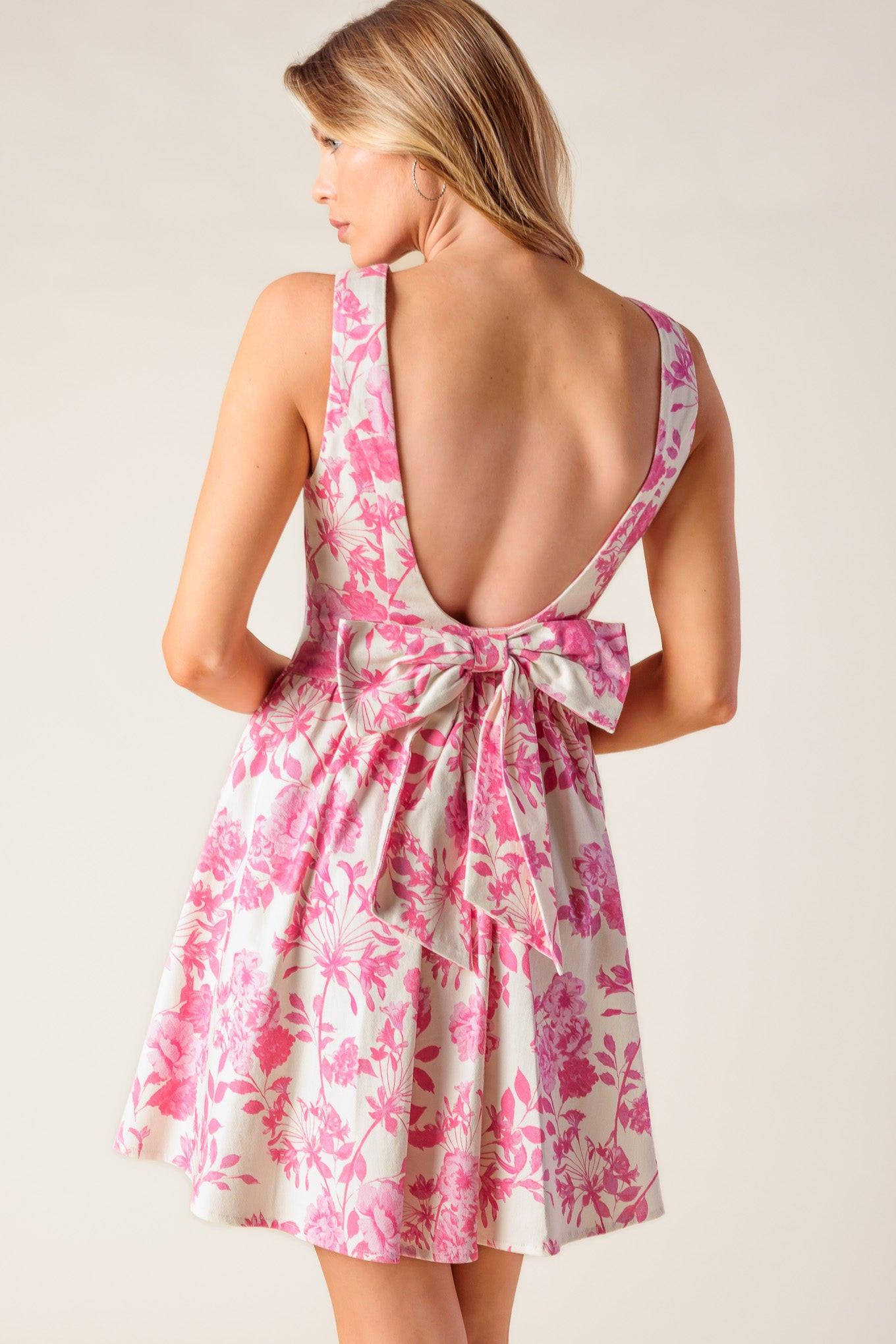Adventure Island Pink Woven Mini Dress in ivory, view 7 — Soul Flow Apparel