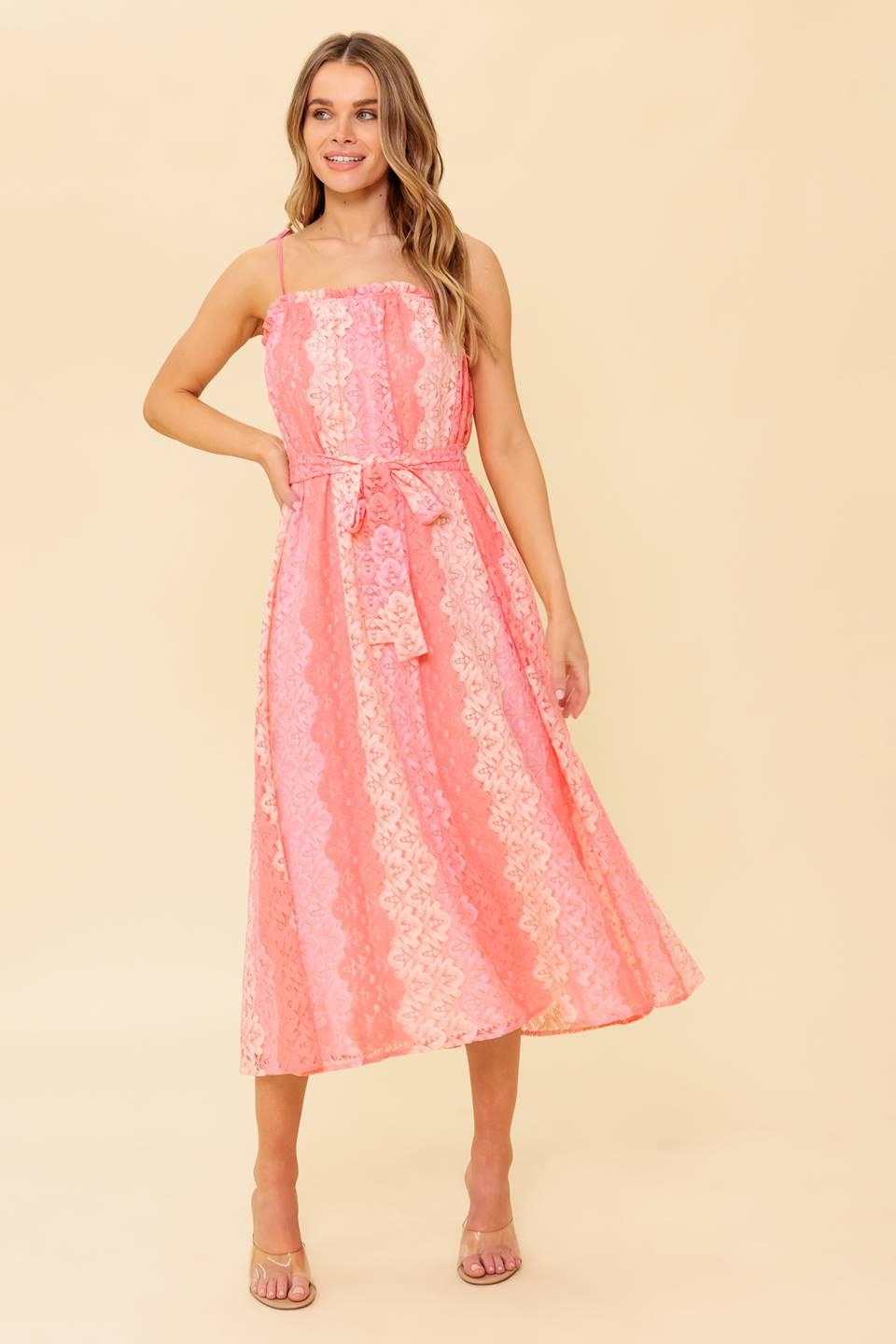 Tailor Made for You Woven Lace Midi Dress in peach, view 1 — Soul Flow Apparel
