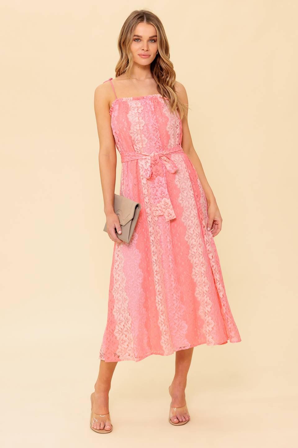 Tailor Made for You Woven Lace Midi Dress in peach, view 2 — Soul Flow Apparel