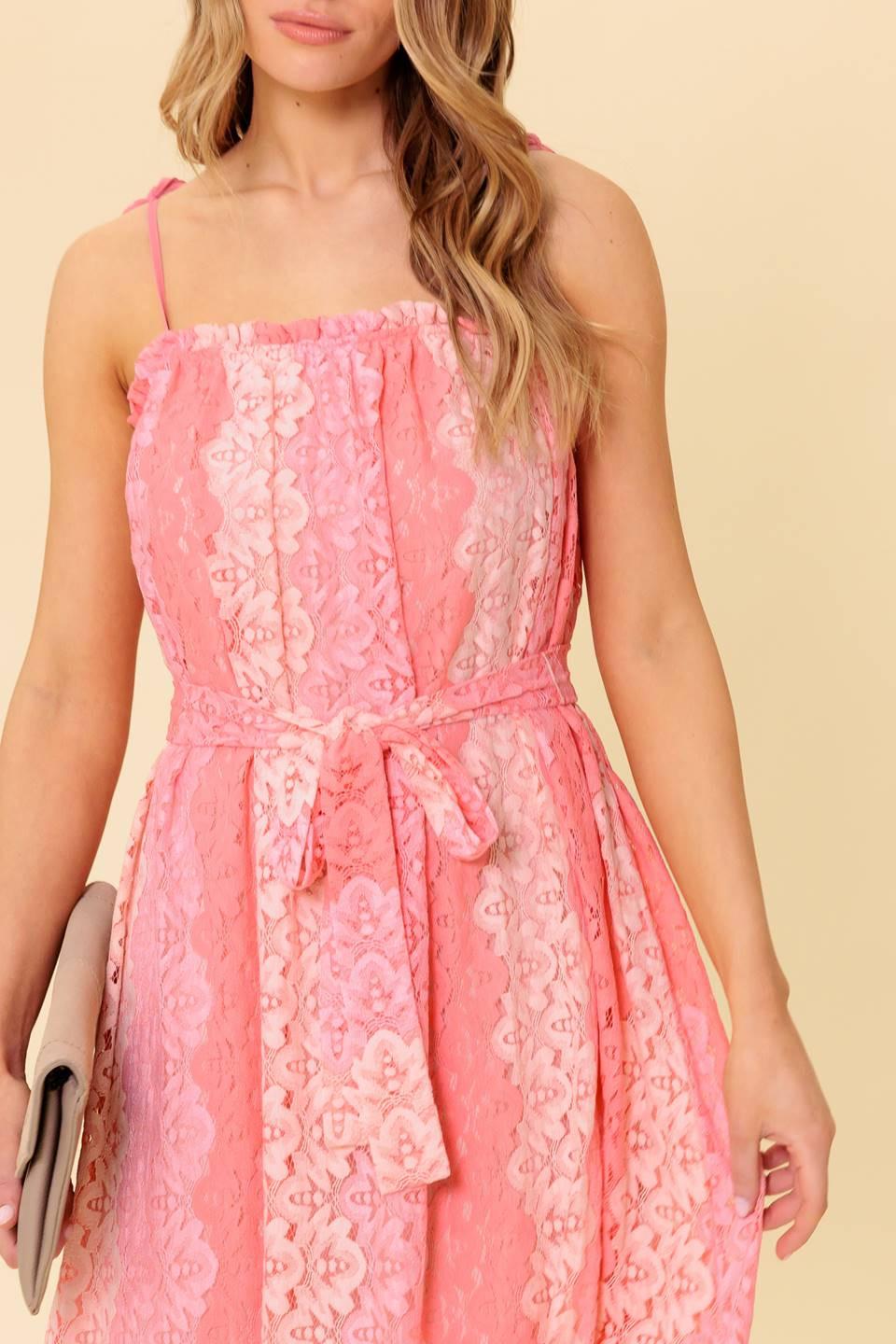 Tailor Made for You Woven Lace Midi Dress in peach, view 3 — Soul Flow Apparel