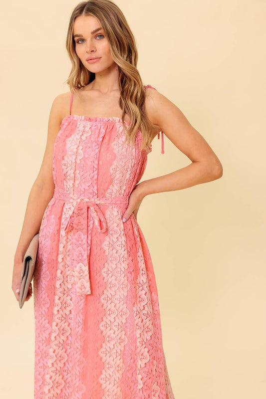 Tailor Made for You Woven Lace Midi Dress in peach, view 4 — Soul Flow Apparel