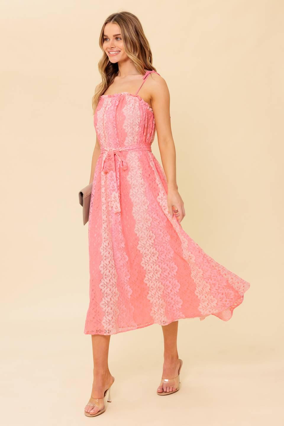 Tailor Made for You Woven Lace Midi Dress in peach, view 5 — Soul Flow Apparel