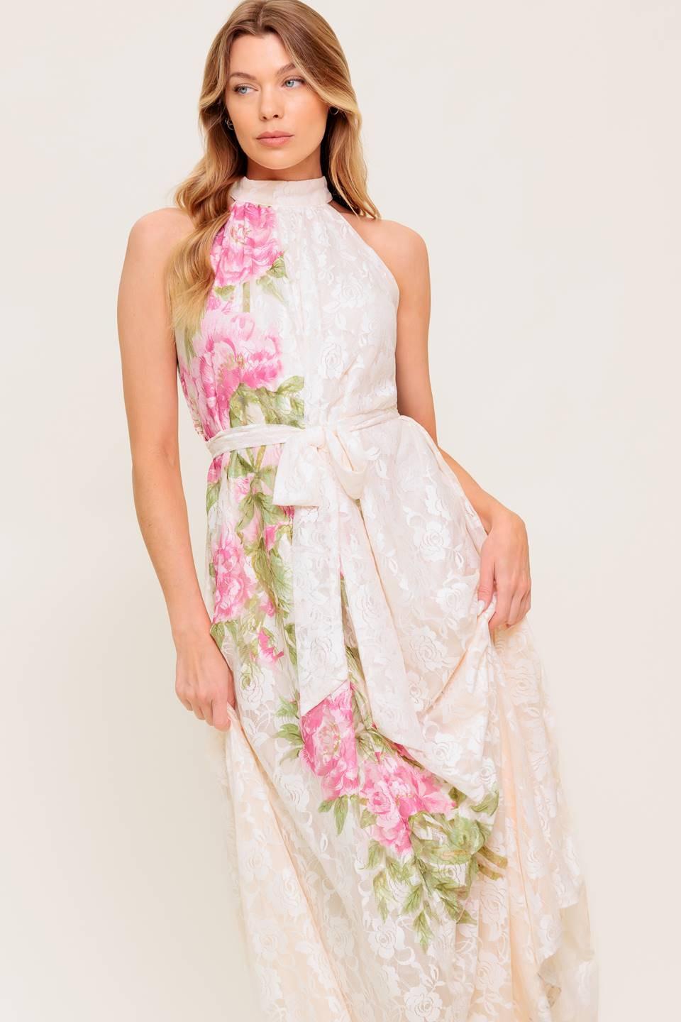 Botanical Dream Woven Lace Maxi Dress in ivory, view 2 — Soul Flow Apparel