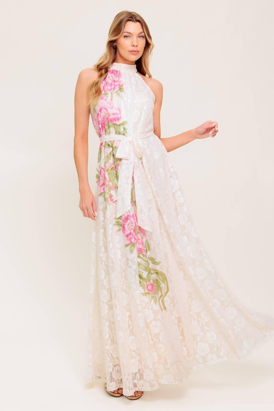 Botanical Dream Woven Lace Maxi Dress in ivory, view 3 — Soul Flow Apparel