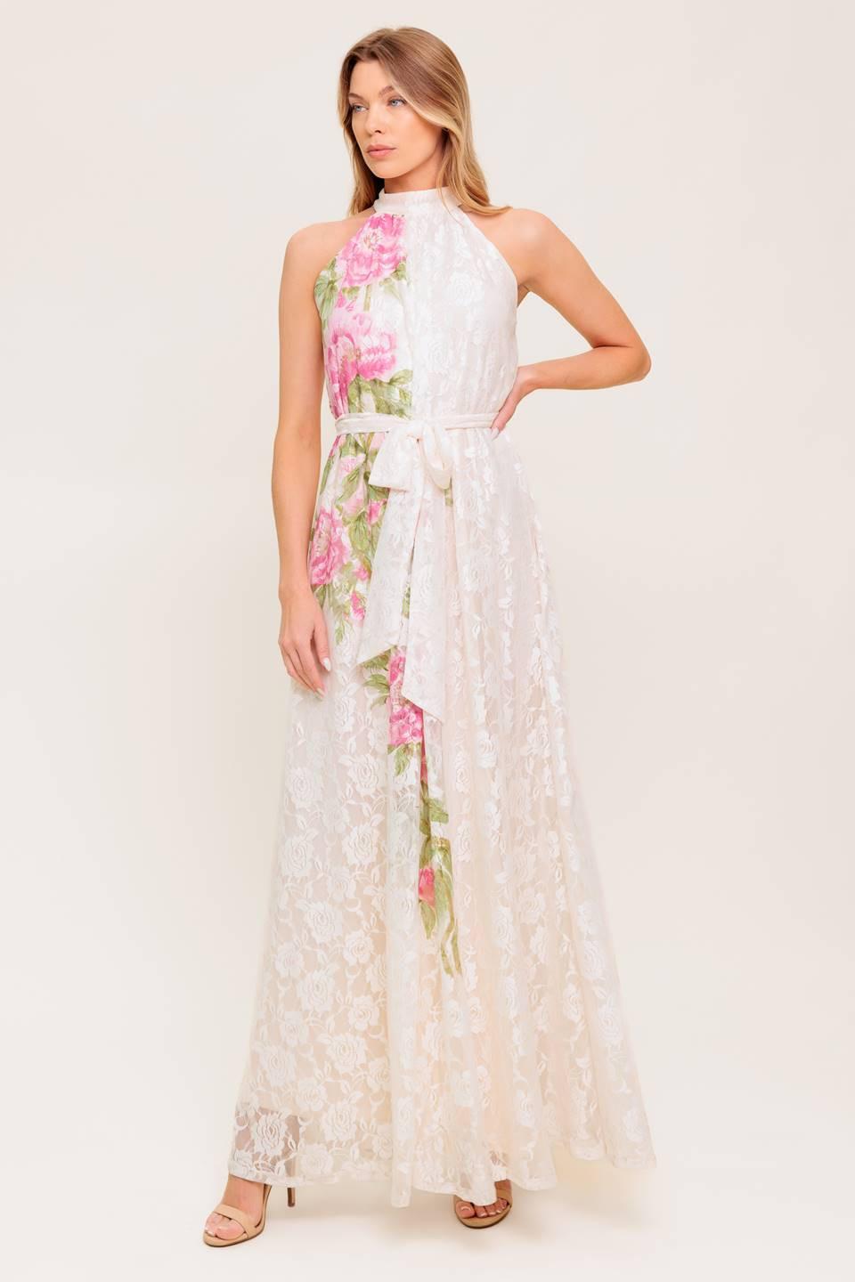 Botanical Dream Woven Lace Maxi Dress in ivory, view 4 — Soul Flow Apparel