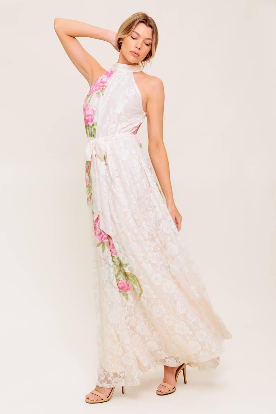 Botanical Dream Woven Lace Maxi Dress in ivory, view 6 — Soul Flow Apparel