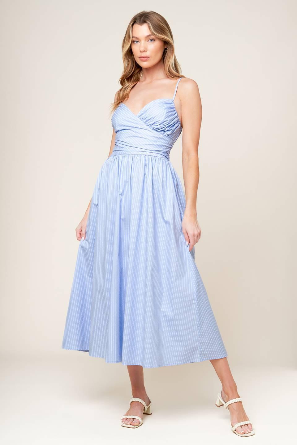 Summer Invite Pastel Blue Woven Midi Dress in pastelblue, view 2 — Soul Flow Apparel