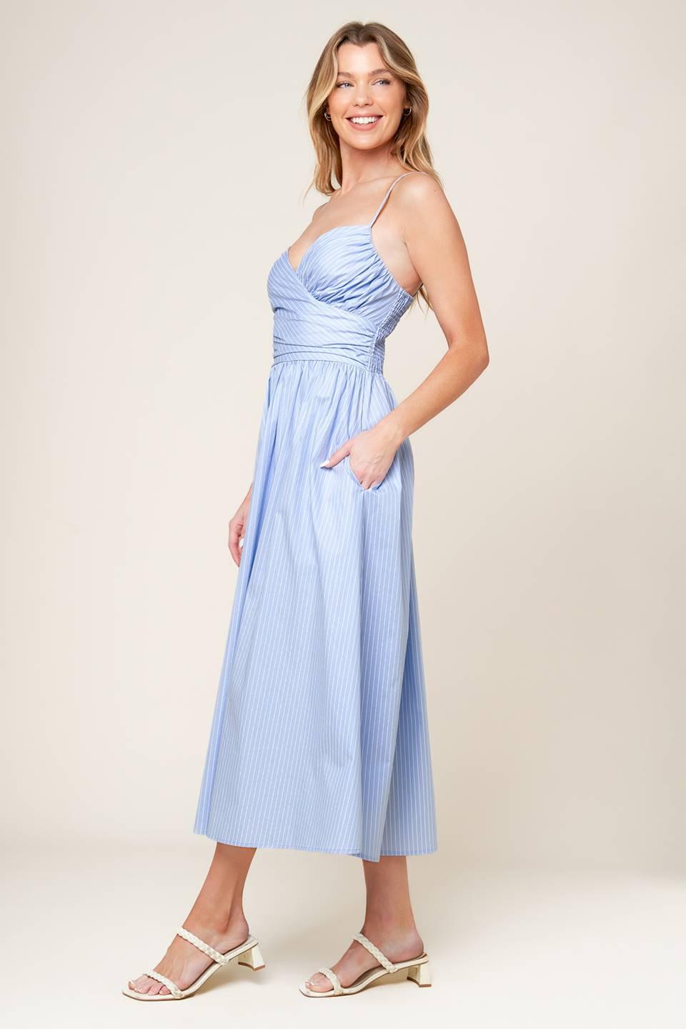 Summer Invite Pastel Blue Woven Midi Dress in pastelblue, view 3 — Soul Flow Apparel