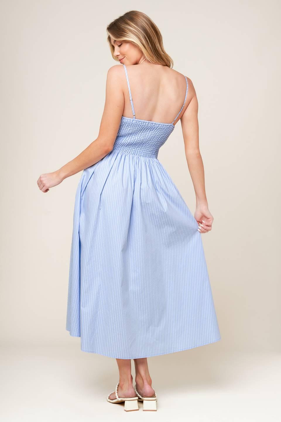 Summer Invite Pastel Blue Woven Midi Dress in pastelblue, view 4 — Soul Flow Apparel