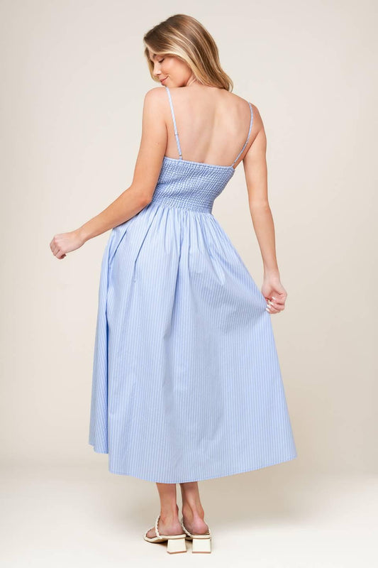 Summer Invite Pastel Blue Woven Midi Dress in pastelblue, view 4 — Soul Flow Apparel