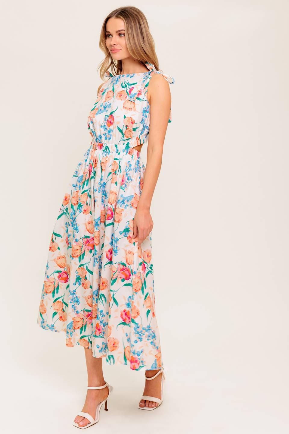 Whispering Flora Woven Midi Dress in ivory, view 7 — Soul Flow Apparel