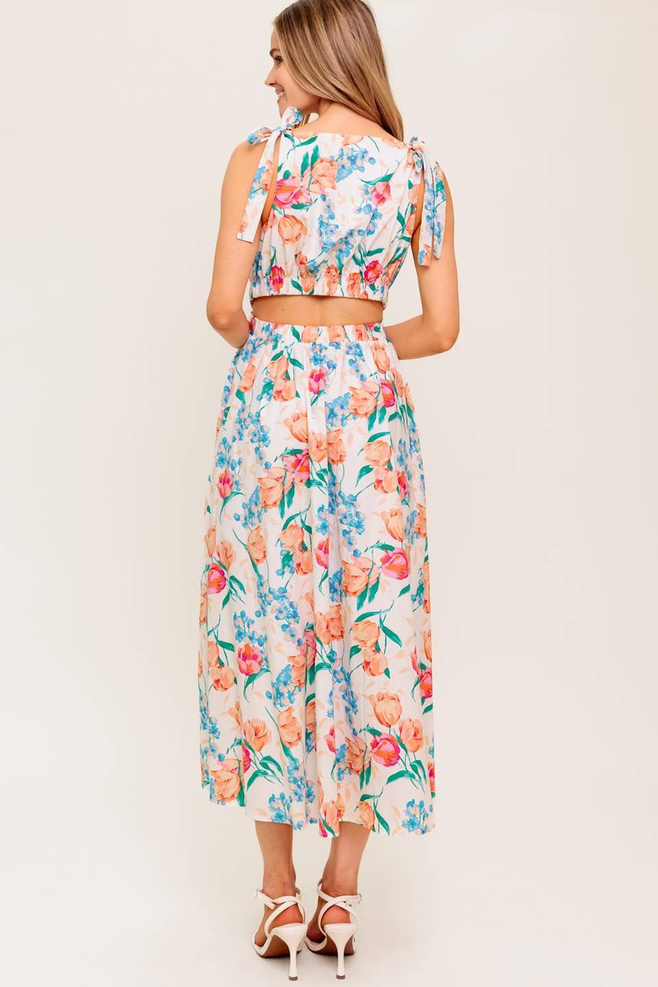 Whispering Flora Woven Midi Dress in ivory, view 8 — Soul Flow Apparel