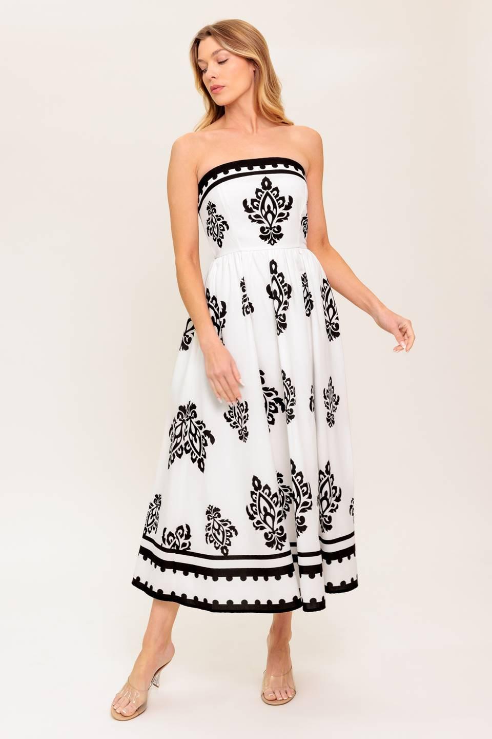 Mystic Twilight Woven Mdi Dress in ivory black, view 2 — Soul Flow Apparel