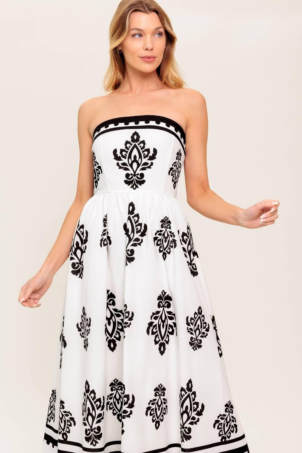 Mystic Twilight Woven Mdi Dress in ivory black, view 3 — Soul Flow Apparel