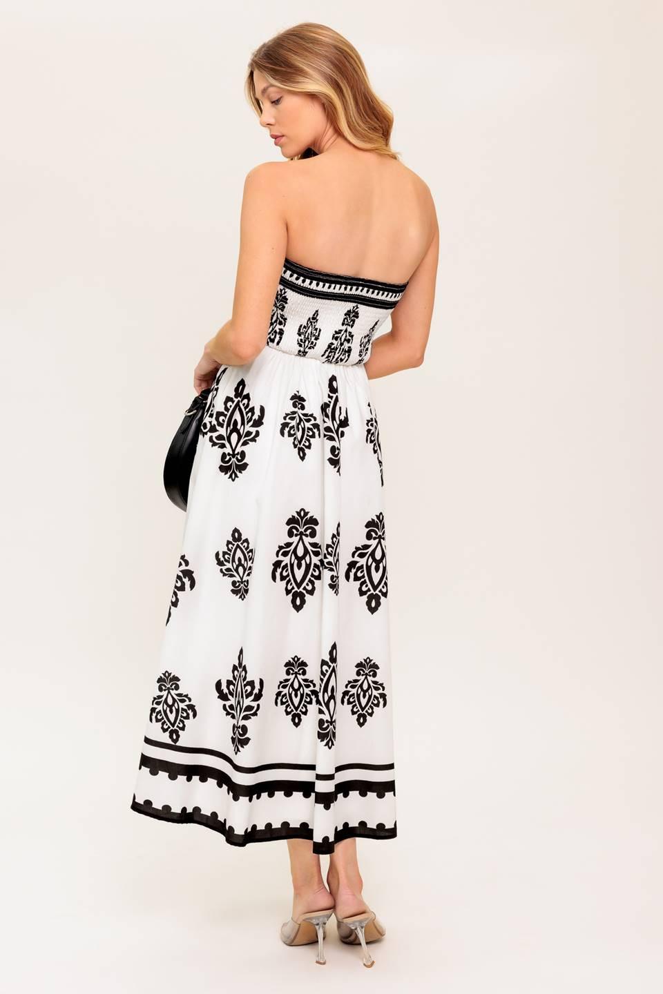 Mystic Twilight Woven Mdi Dress in ivory black, view 6 — Soul Flow Apparel