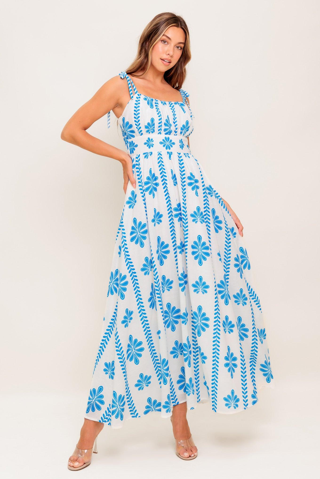 Blue Noir Floral Woven Maxi Dress in ivory, view 1 — Soul Flow Apparel