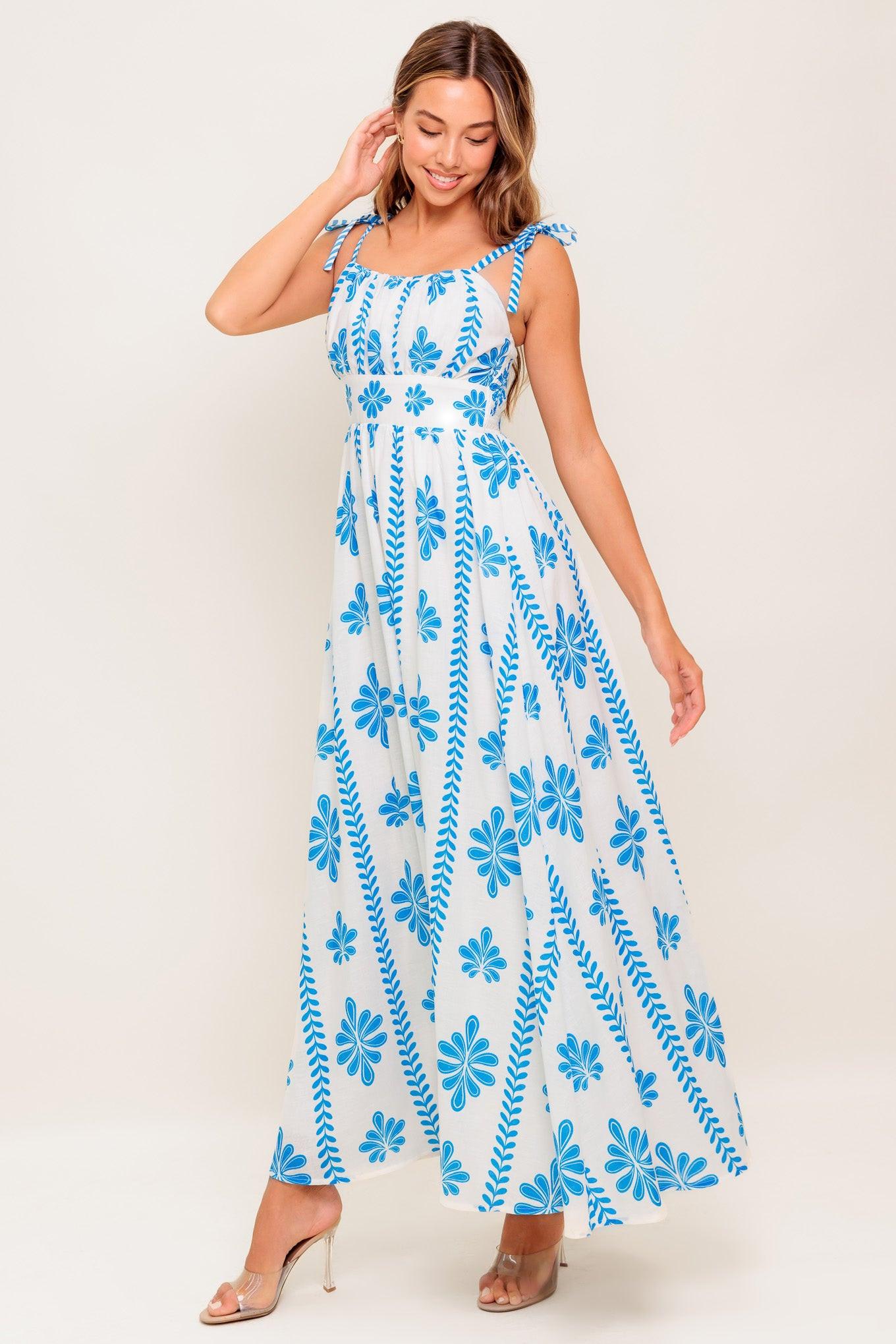 Blue Noir Floral Woven Maxi Dress in ivory, view 3 — Soul Flow Apparel