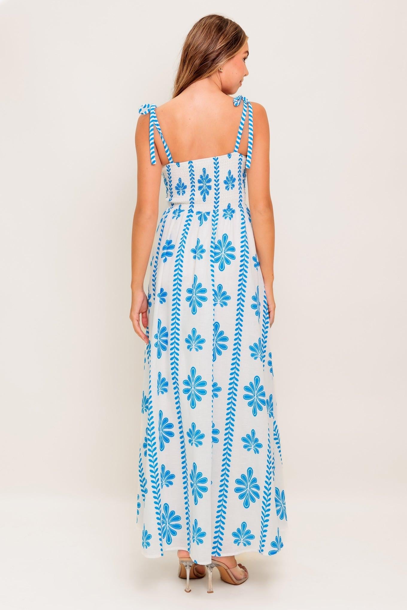 Blue Noir Floral Woven Maxi Dress in ivory, view 5 — Soul Flow Apparel