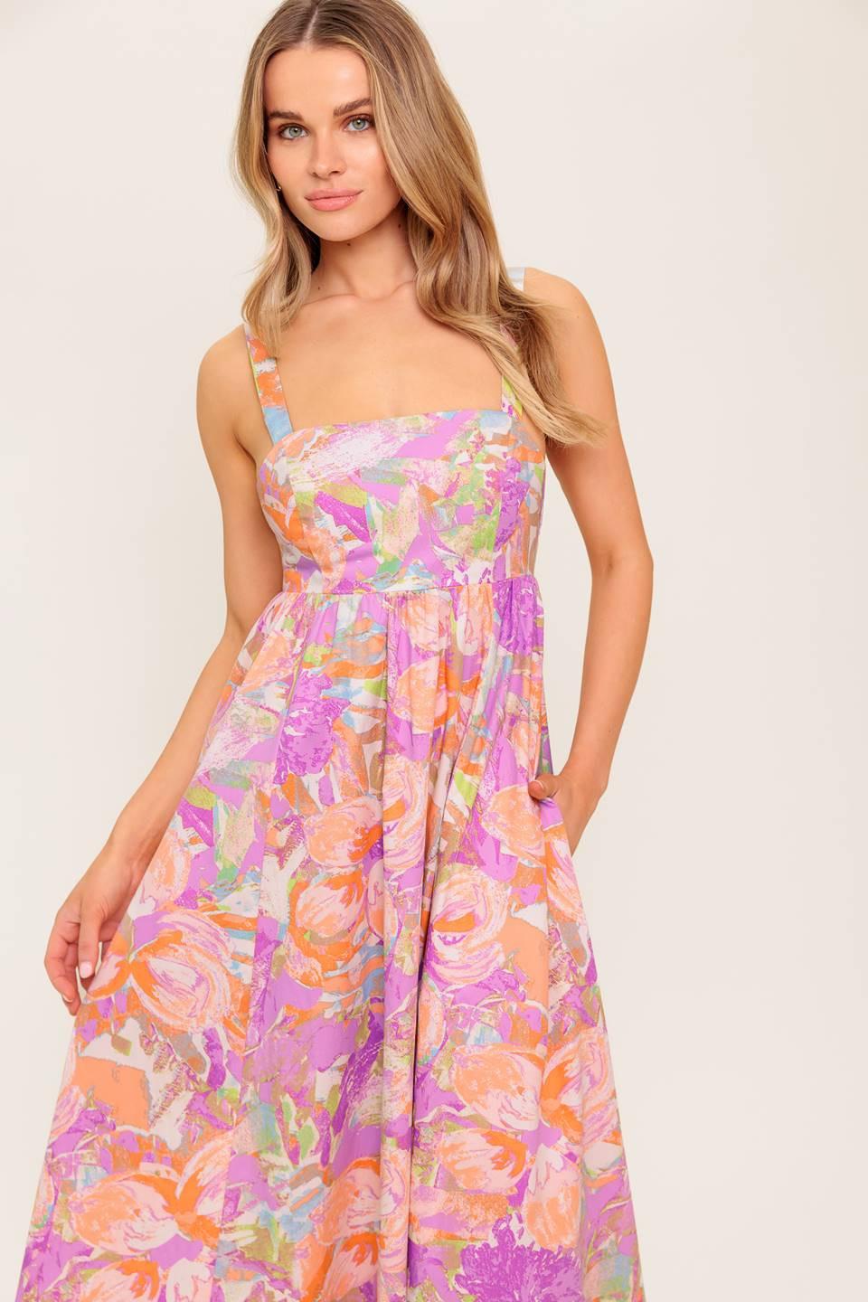 Breeze Song Pink Woven Midi Dress, view 4 — Soul Flow Apparel