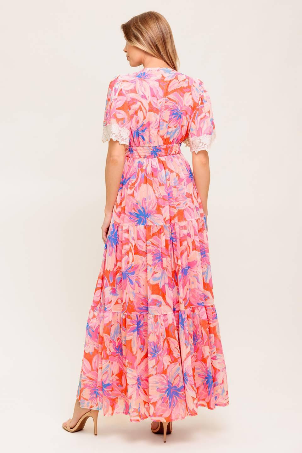 Minimal Bloom Woven Maxi Dress in coral blue, view 5 — Soul Flow Apparel