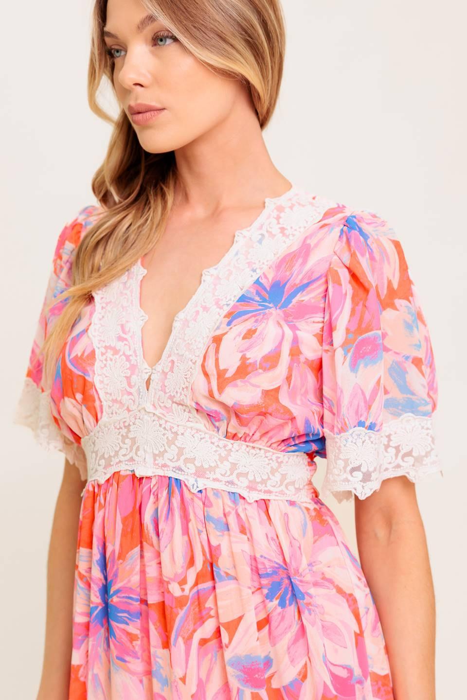 Minimal Bloom Woven Maxi Dress in coral blue, view 7 — Soul Flow Apparel