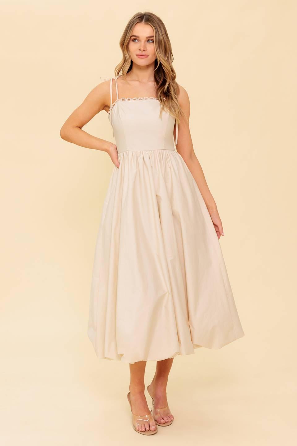 Regal Cutie Cream Woven Midi Dress, view 1 — Soul Flow Apparel