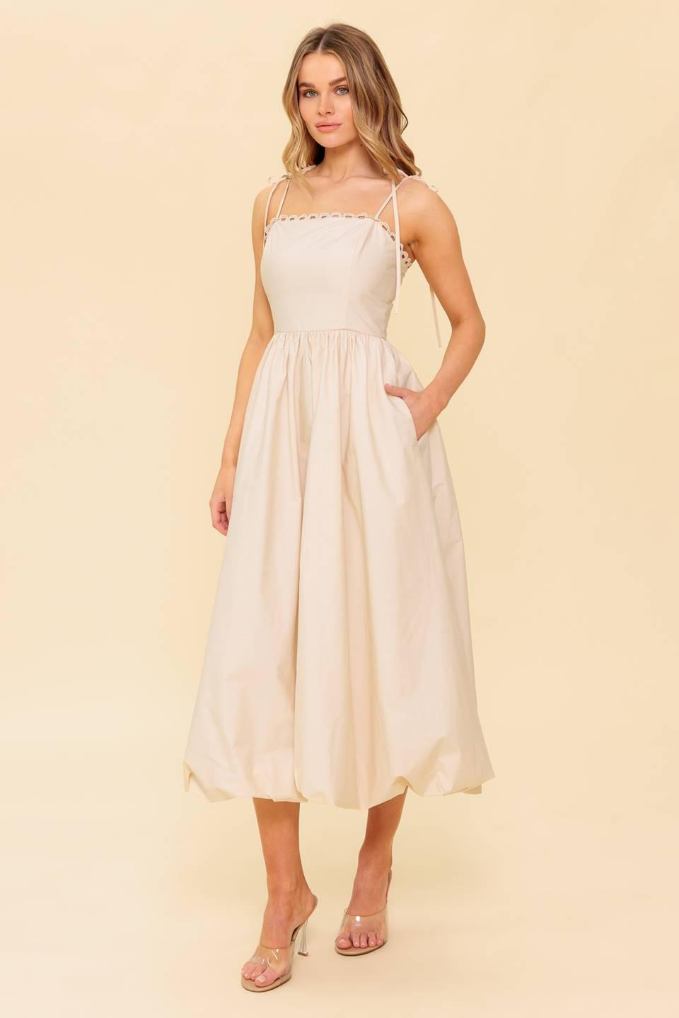 Regal Cutie Cream Woven Midi Dress, view 3 — Soul Flow Apparel