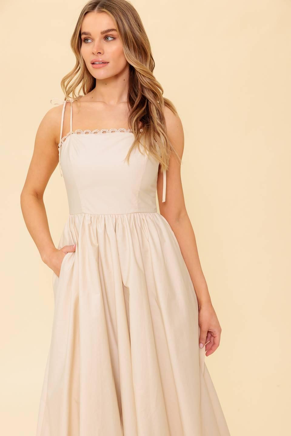 Regal Cutie Cream Woven Midi Dress, view 4 — Soul Flow Apparel