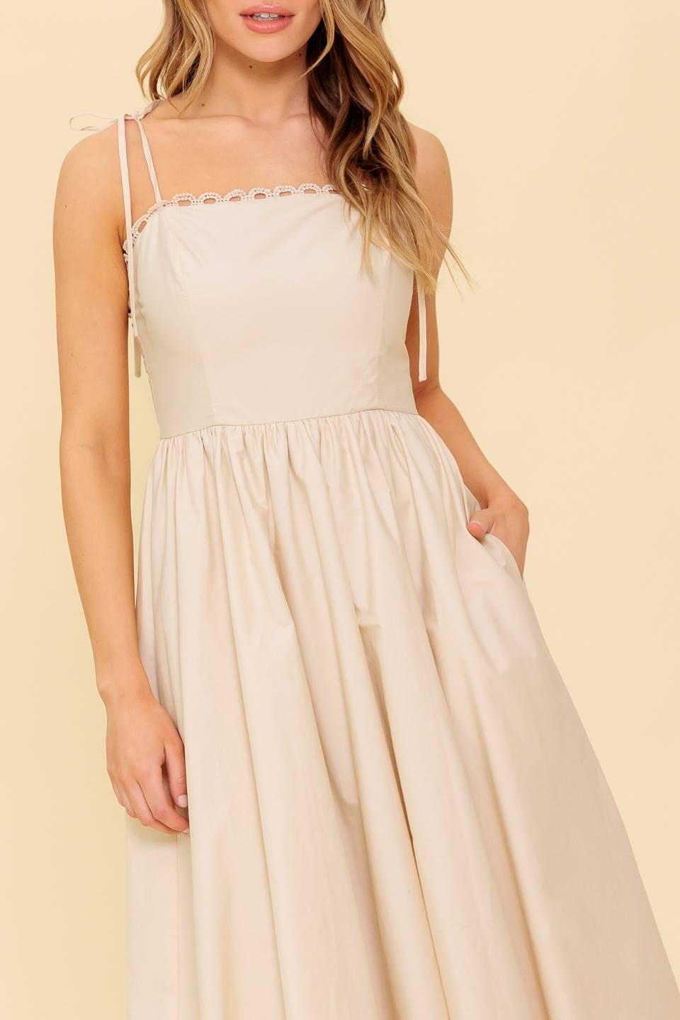 Regal Cutie Cream Woven Midi Dress, view 7 — Soul Flow Apparel