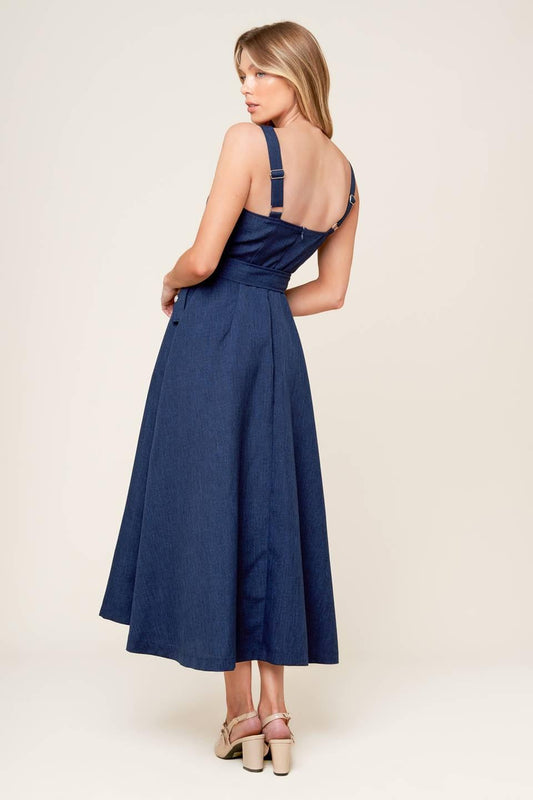 Rauland Navy Woven Midi Dress, view 5 — Soul Flow Apparel