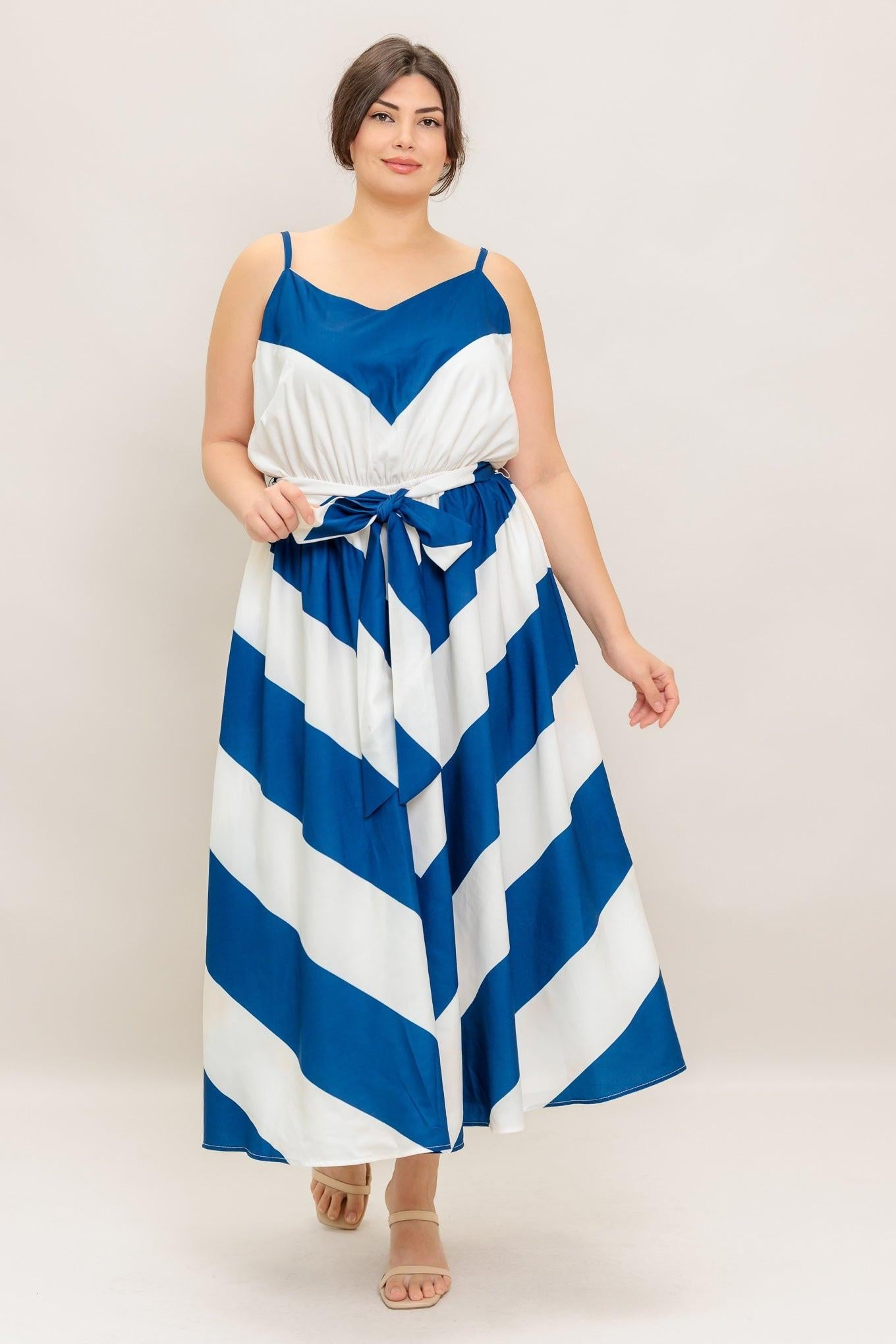 Radiant Heart Navy Woven Midi Dress in white, view 1 — Soul Flow Apparel
