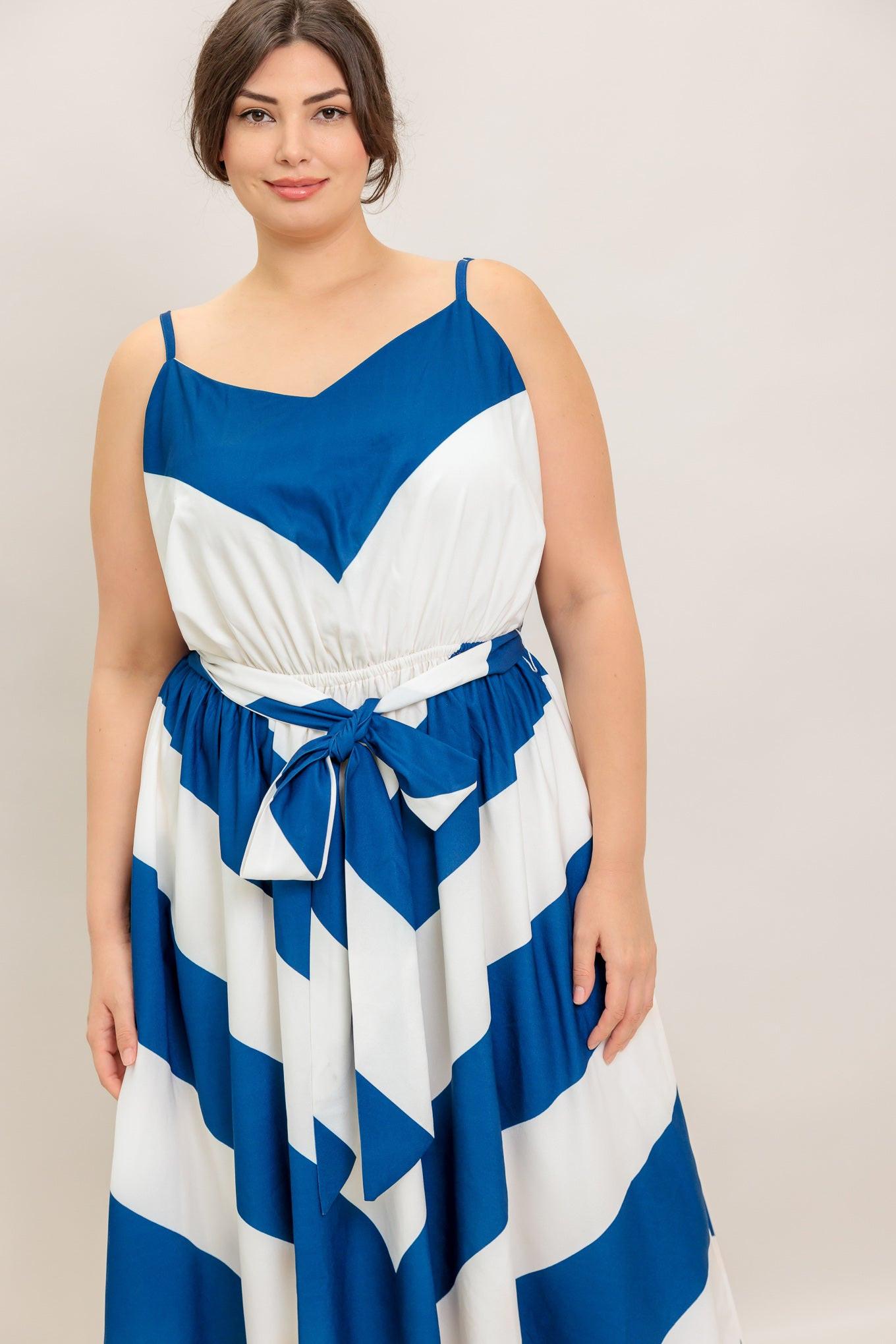 Radiant Heart Navy Woven Midi Dress in white, view 2 — Soul Flow Apparel
