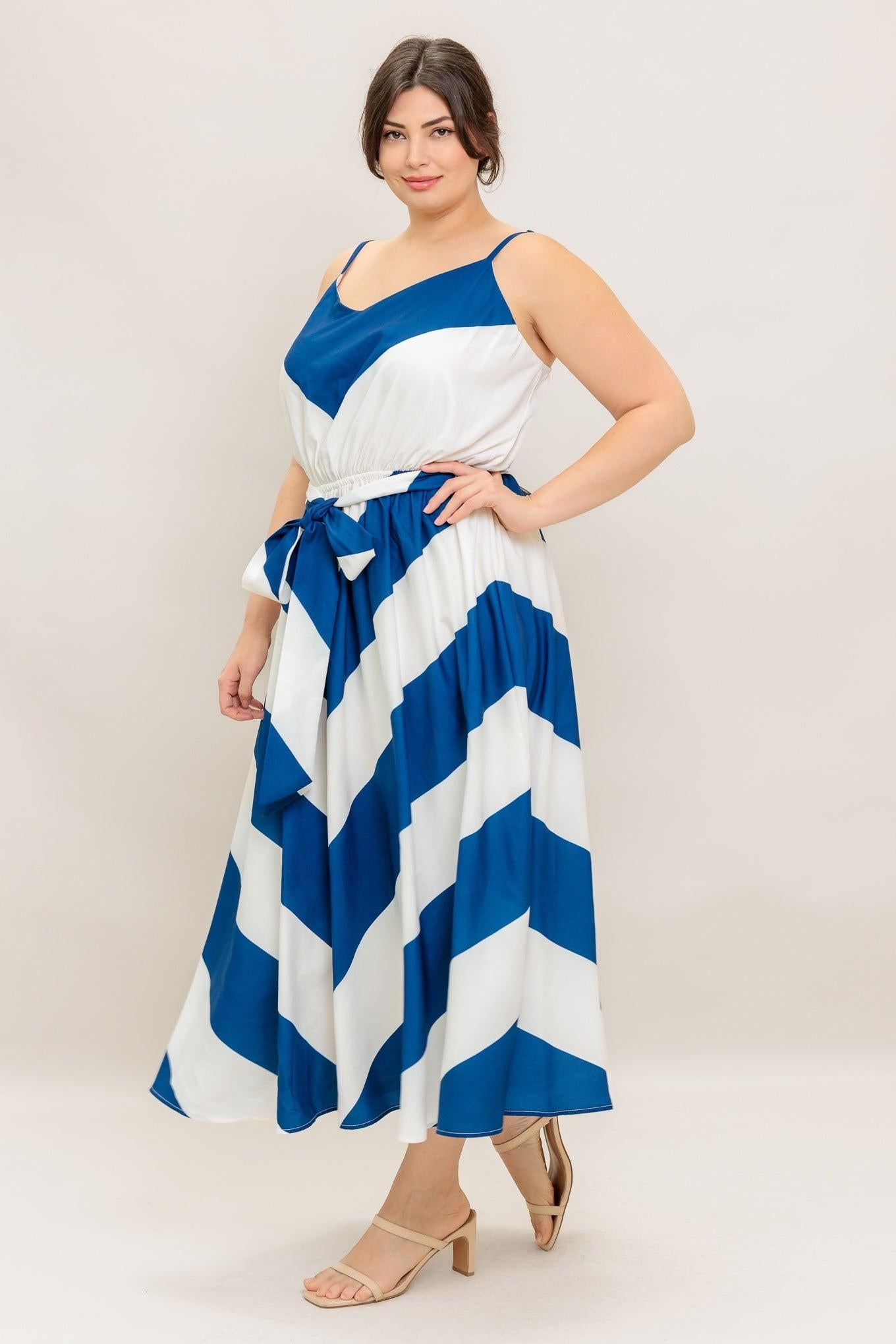 Radiant Heart Navy Woven Midi Dress in white, view 3 — Soul Flow Apparel