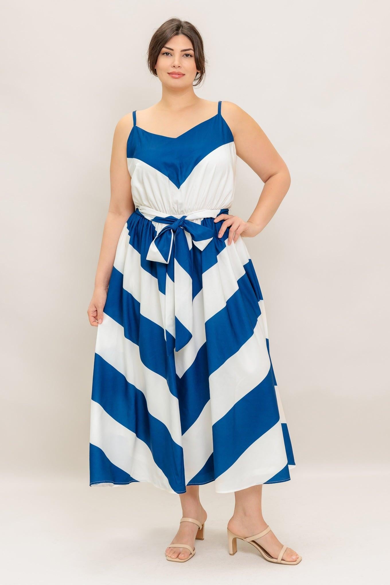 Radiant Heart Navy Woven Midi Dress in white, view 4 — Soul Flow Apparel