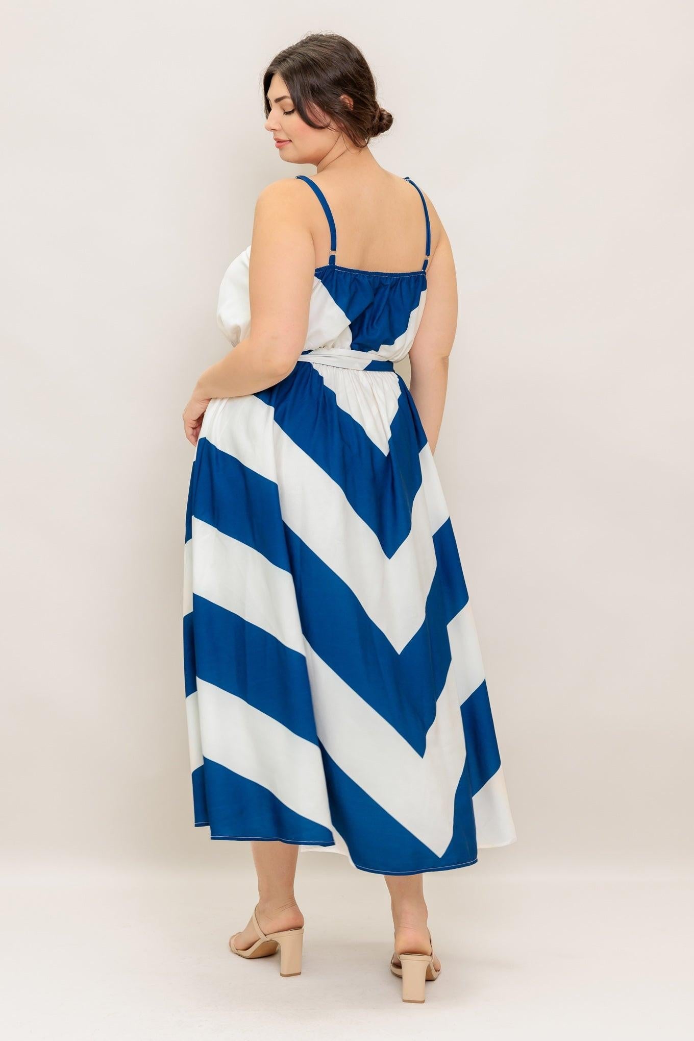 Radiant Heart Navy Woven Midi Dress in white, view 6 — Soul Flow Apparel