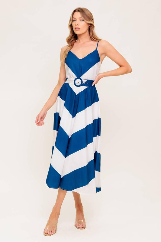 Radiant Heart Navy Woven Midi Dress in white, view 2 — Soul Flow Apparel
