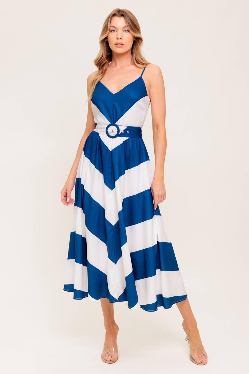 Radiant Heart Navy Woven Midi Dress in white, view 4 — Soul Flow Apparel