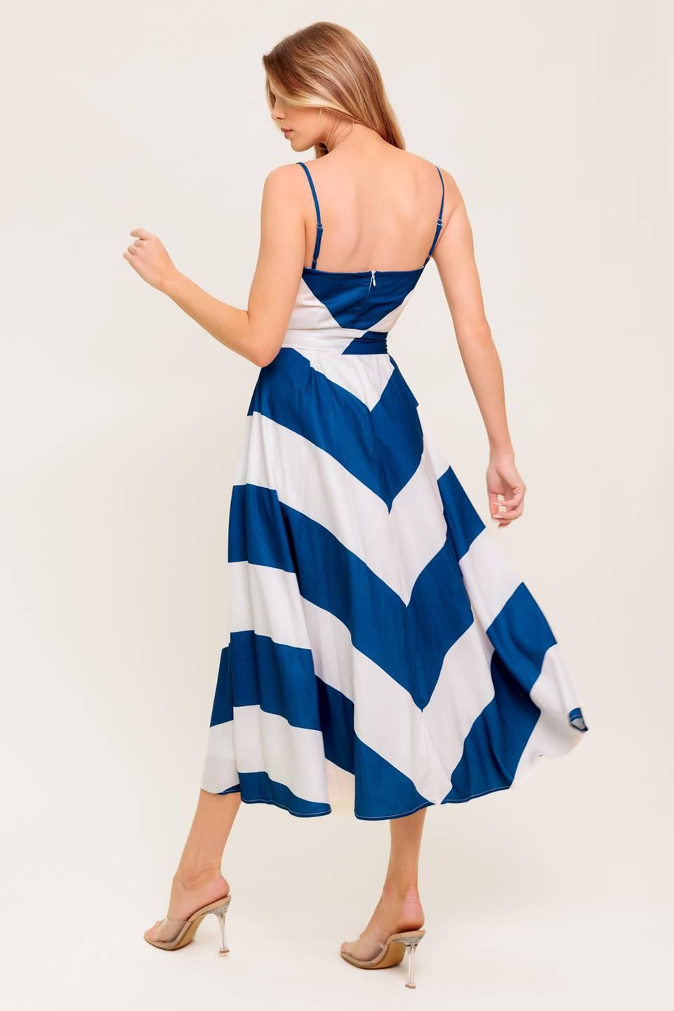 Radiant Heart Navy Woven Midi Dress in white, view 7 — Soul Flow Apparel
