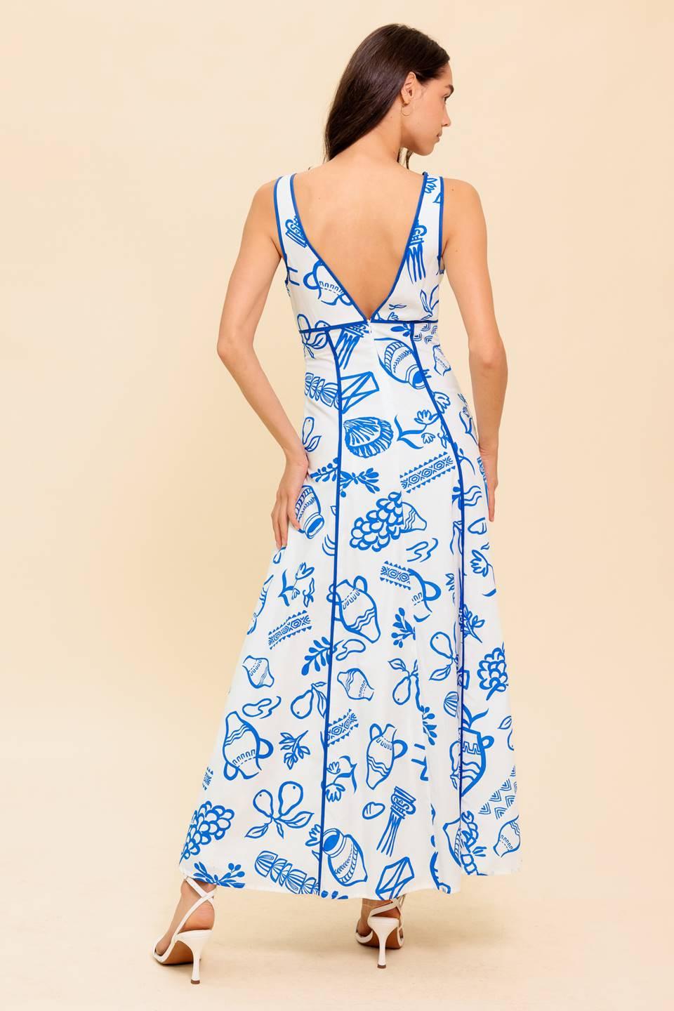 Italian Summer Woven Ankle Dress in ivory blue, view 7 — Soul Flow Apparel